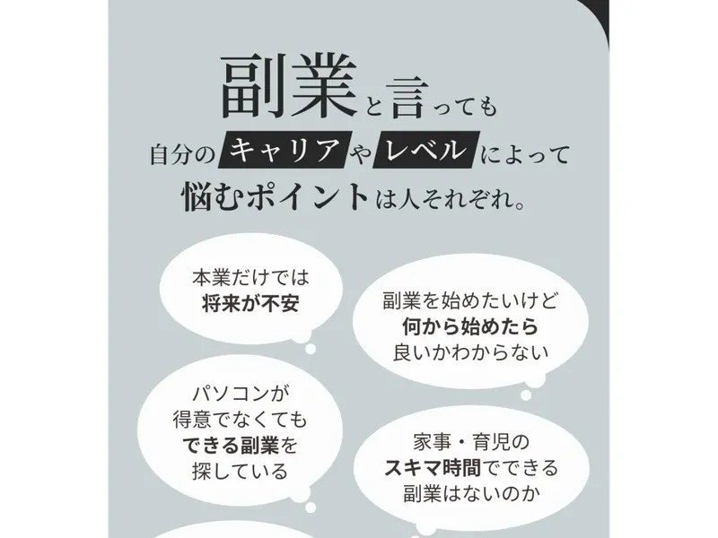 副業の悩みを持つ人向けの訴求ページ