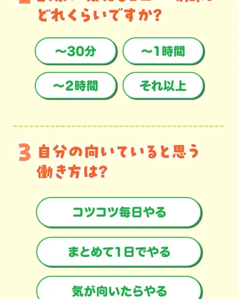 副業マッチ診断の働き方の質問と、診断結果を見るためのボタンが表示された画面