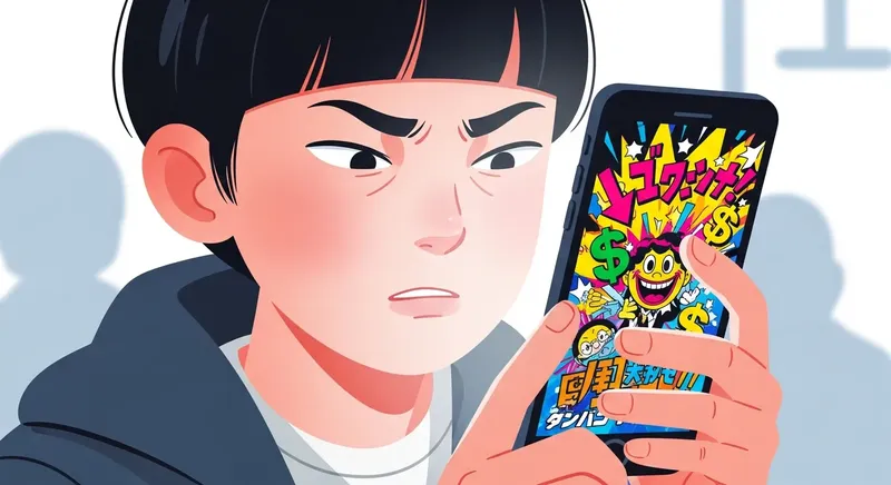 スマートフォンの画面に「簡単に稼げる」と表示されている広告のイメージ