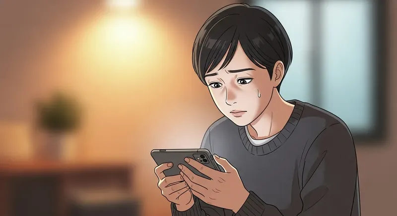 スマートフォンを心配そうに見つめる人のイメージ