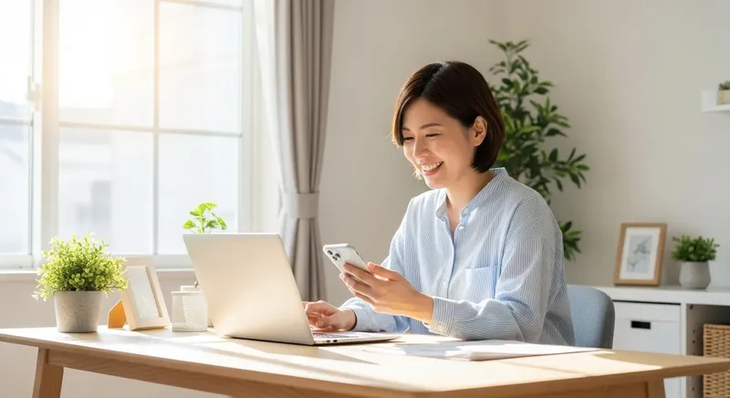 パソコンとスマートフォンで作業をしている人のイメージ