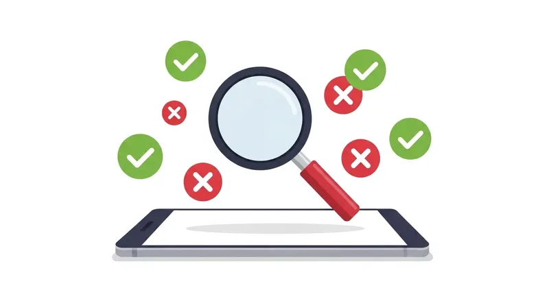 虫眼鏡でスマートフォンの画面を覗き込んでいるイメージ