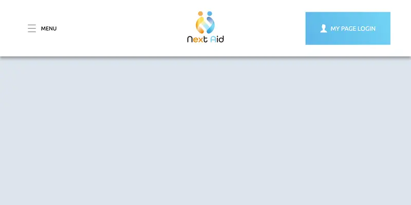 ネクストエイドの公式サイト最上部。Next Aidのロゴとビジョン