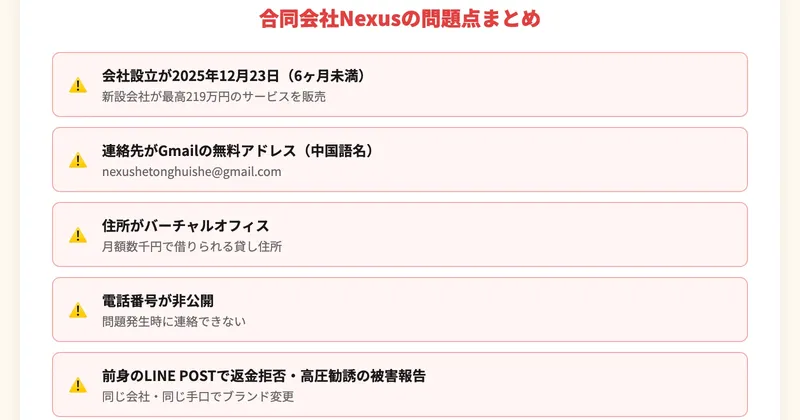 合同会社Nexusの問題点まとめ図解