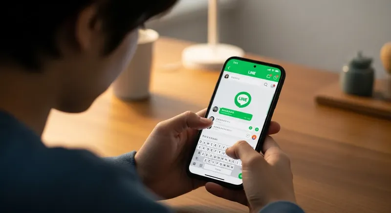 スマホの画面でLINEのチャット画面を操作しているイメージ。メッセージアプリへの登録の様子