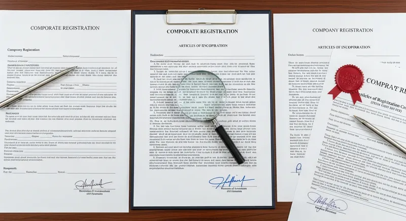 会社の登記書類を虫眼鏡で確認しているイメージ。細かい文字を精査している様子