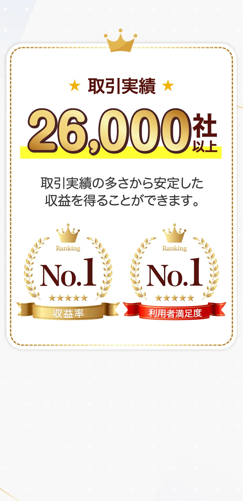取引実績26,000社以上と謳う表示