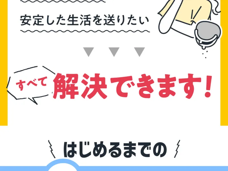 「すべて解決できます！」「はじめるまでの3ステップ」と表示された画面