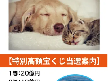 詐欺サイトに掲載された犬と猫の写真。動物の画像で読者の警戒心を下げる狙いがある